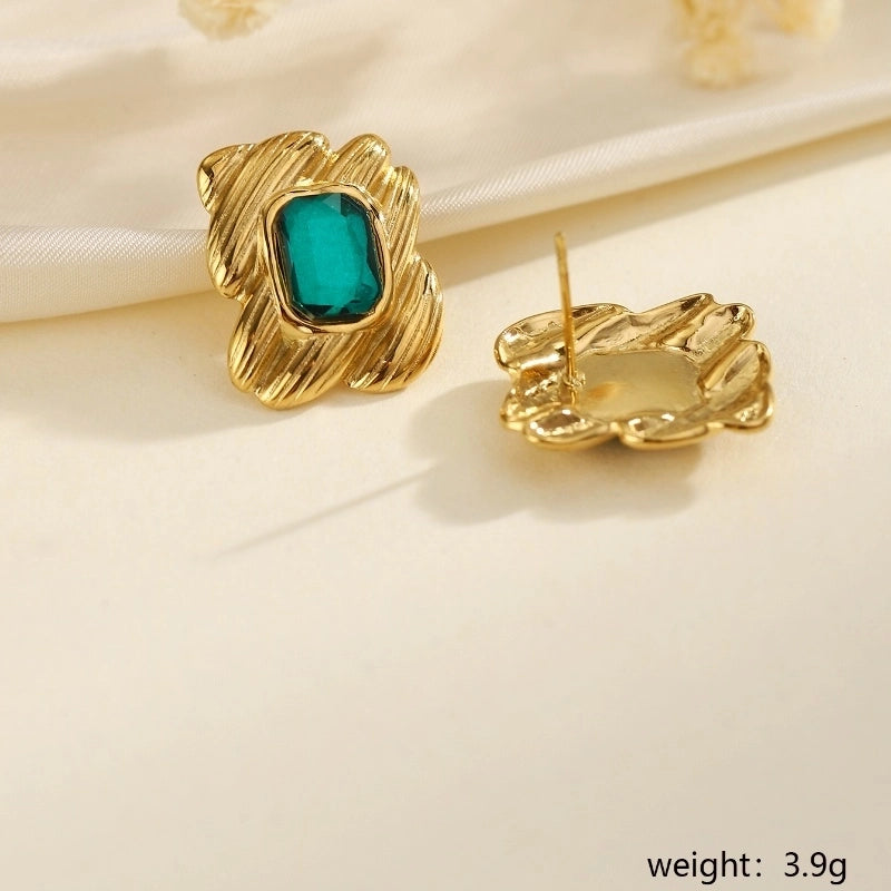 1 Pair Classical French Style Artistic Round Inlay 304 Stainless Steel Turquoise Ear Studs