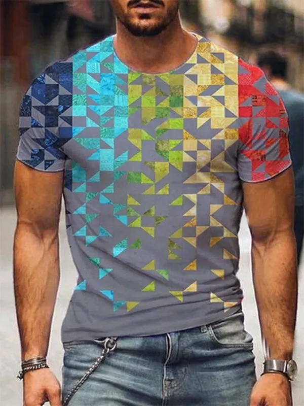 Triangular Markings Printed Round Neck Loose T-shirt