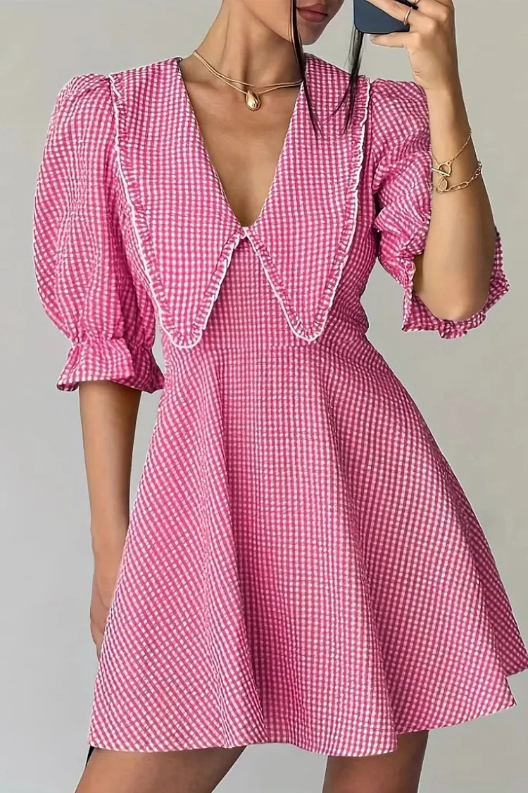 Gingham Puff Sleeve Mini Dress