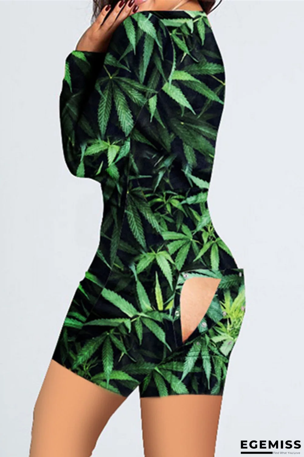 Green Casual Living Print Basic V Neck Regular Romper | EGEMISS