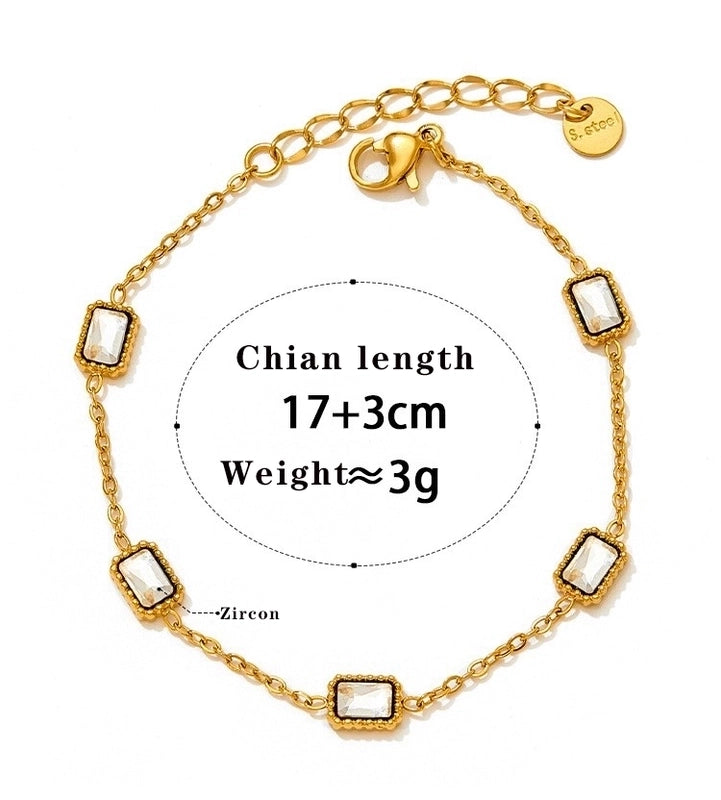 Hawaiian Vacation Modern Style Square 304 Stainless Steel Zircon 16K Gold Plated White Gold Plated Gold Plated Plating Inlay Bracelets Anklet Necklace