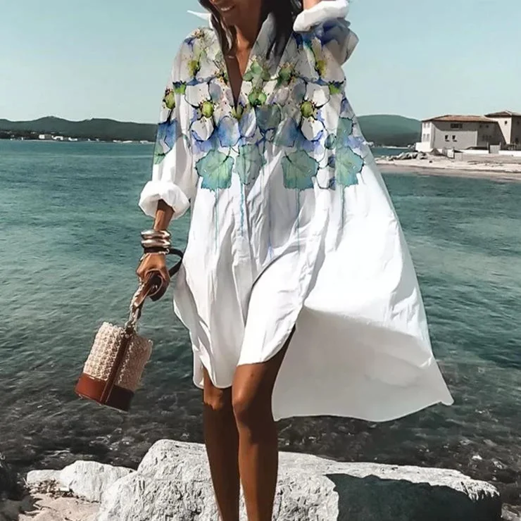 ⚡NEW SEASON⚡Floral Print Shirt Midi Dress