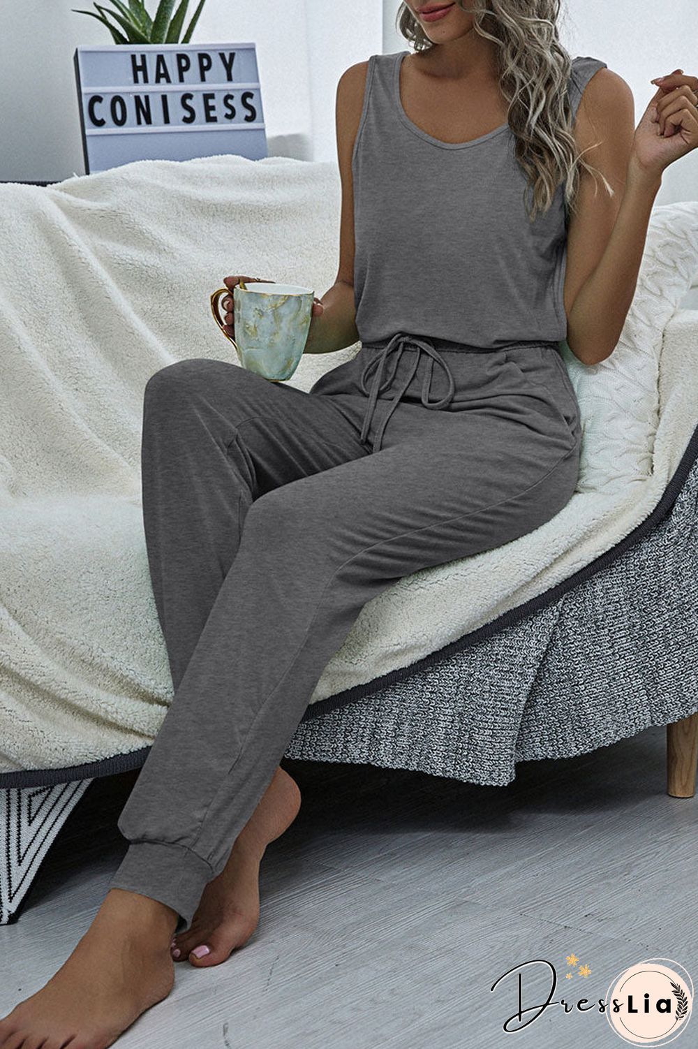 Fashion Casual Solid Frenulum O Neck Straight Jumpsuits