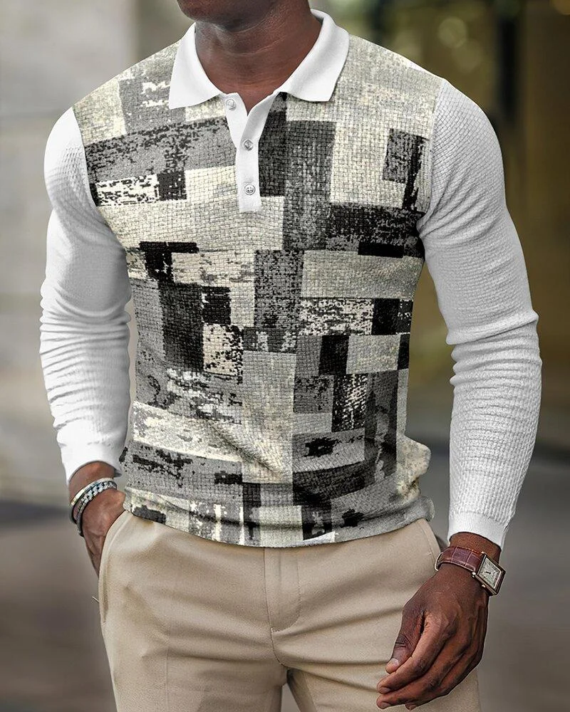 Men's Fashion Geometric Pattern Retro Polo Shirt