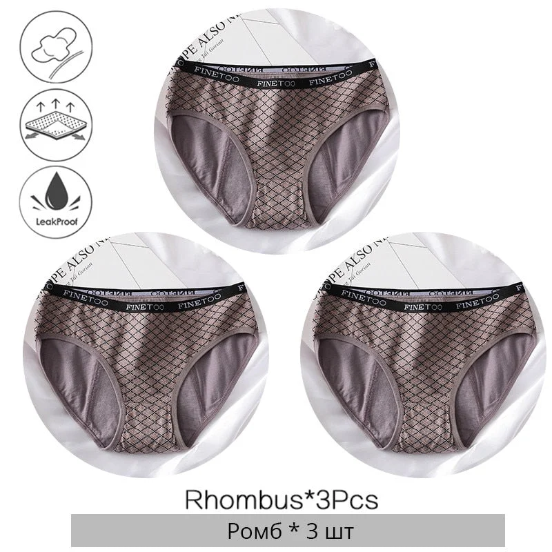FINETOO Menstrual Panties Women Low-rise Priting Leak Physiological Underwear Ladies Period Proof Briefs Underpants Female Panty