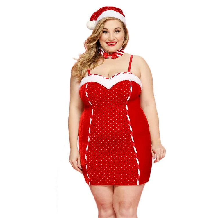 Plus Size Womens Christmas Babydoll Lingerie Sleepwear-elleschic