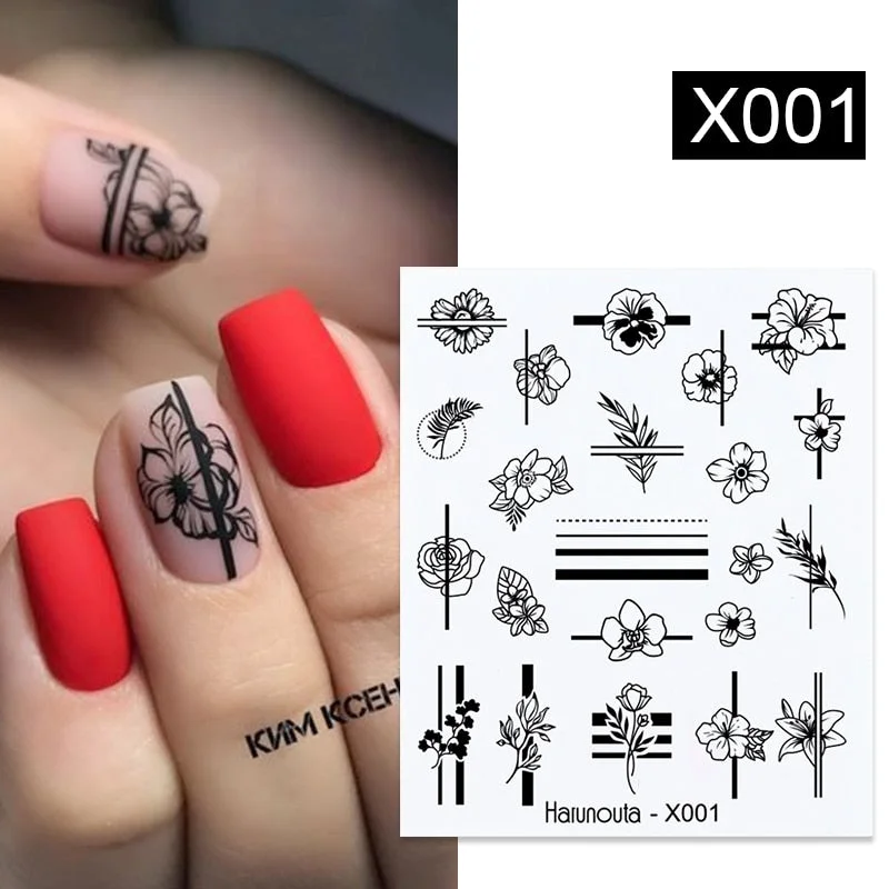Harunouta Autumn Flowers Leaves Line Patter Nails Sticker Nail Art Decorations Decals Water Transfer Slider Foil Manicures Wraps-Nail Inspo