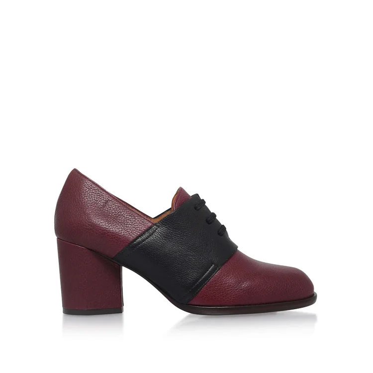 Burgundy and Black Oxford Heels Round Toe Block Heel Vintage Shoes |FSJ Shoes