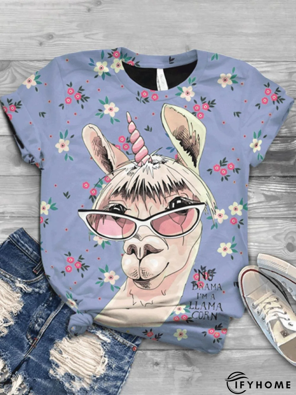 Blue Short Sleeve Summer Batik Graphic T-Shirts for Women | IFYHOME