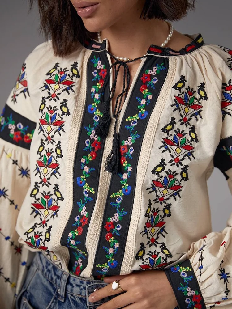 Utbros Ukrainian Vyshyvanka Embroidery Women's Linen Blouse