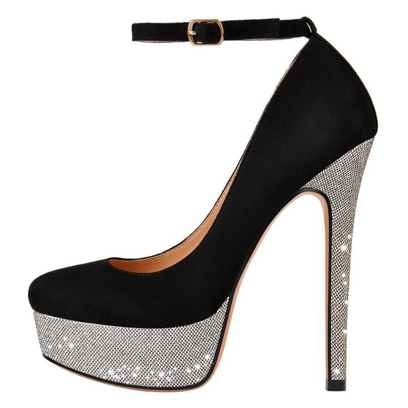 Rhinestone Platform Ankle Strap Pumps