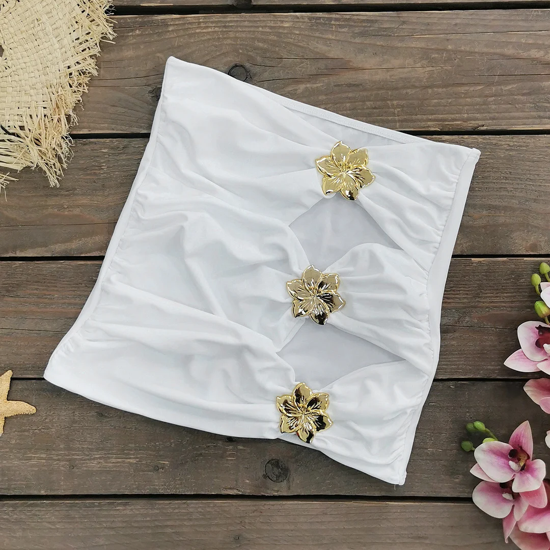 Uveng Solid-Colored Swimsuit Women's 2025 New Short Dress Two Sets Of Hollow Breast Swimsuit Swimsuit