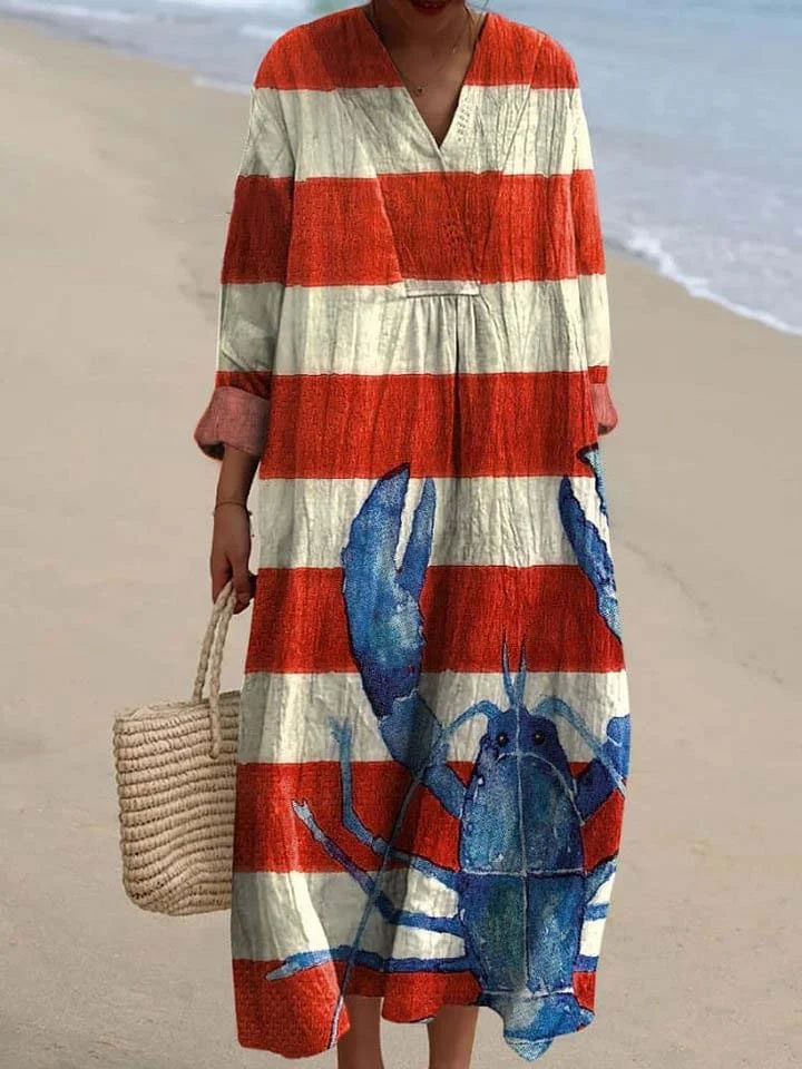Women's Striped Lobster Art Print Dress
