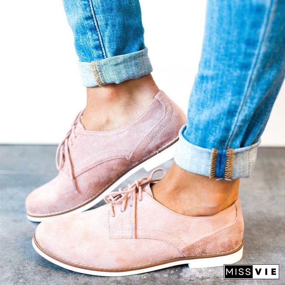 Womens Oxford Shoes Comfort Low Heel Lace-Up Daily Loafers