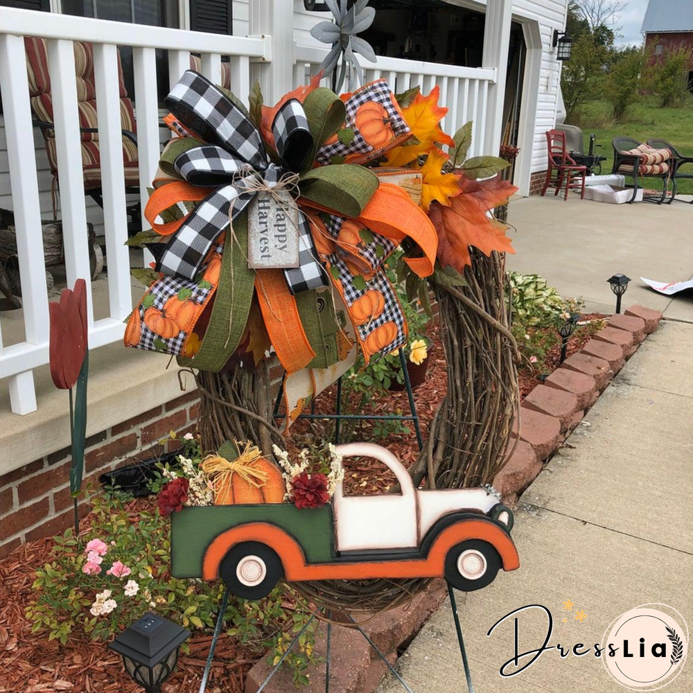 Pumpkin Car Wreath Autumn Harvest Thanksgiving Fall Garland, for Indoor Outdoor Home Car Holiday Halloween Decoration