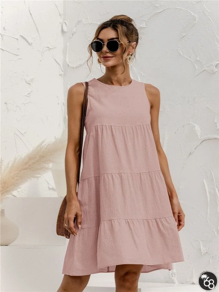 Round Neck Sleeveless Spliced Loose Dress | 168DEAL