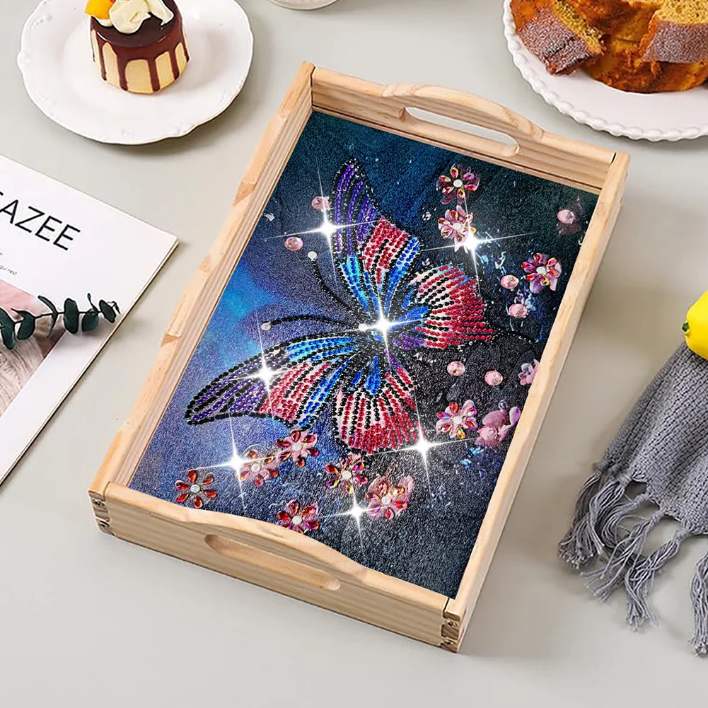 DIY Butterfly Wooden 5D Diamond Painting Tray Art Craft with Handles for Home Decor