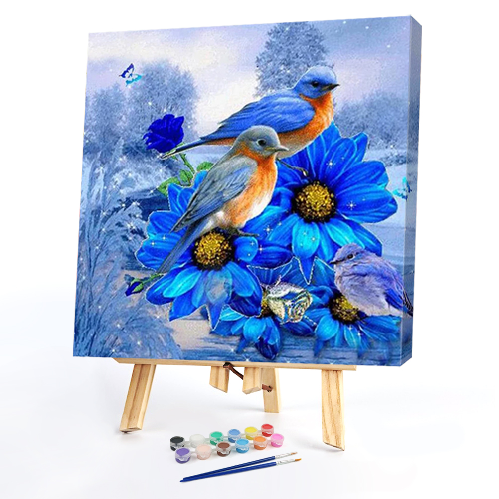 

20*20CM - Paint By Numbers - Blue Flowers and Birds, 501 Original