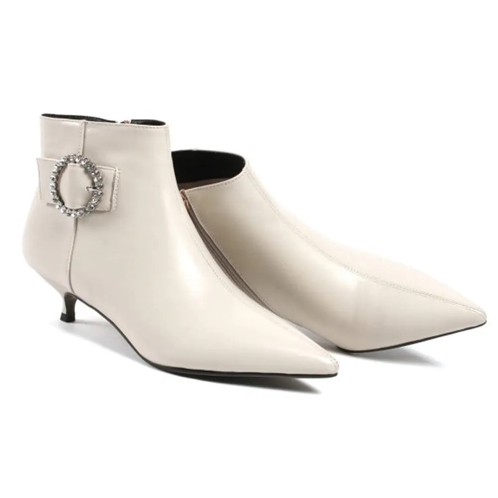 4cm Women's Ankle Boots Low Heels Shoes Zipper Booties Solid Color With Diamons-vocosishoes