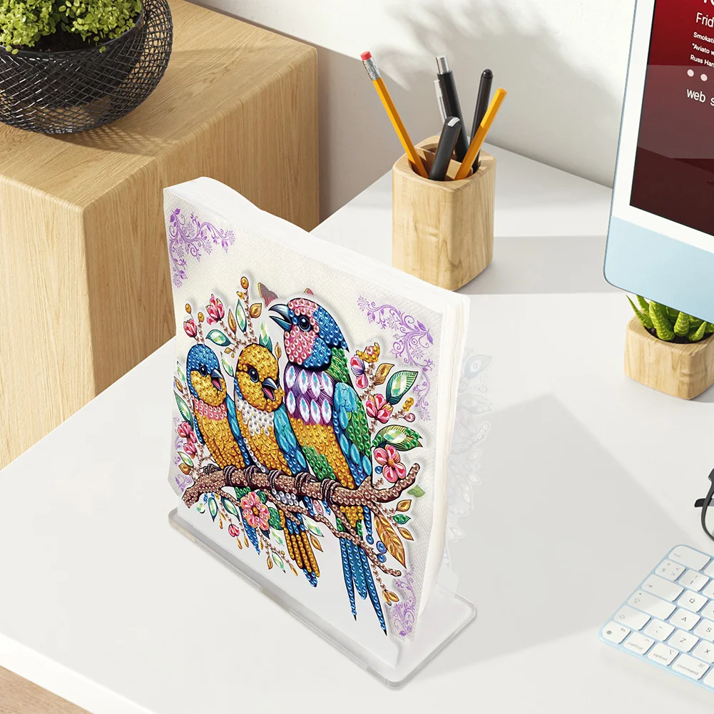DIY Parrot Diamond Painting Acrylic Napkin Rack Decor for Home Office Decor