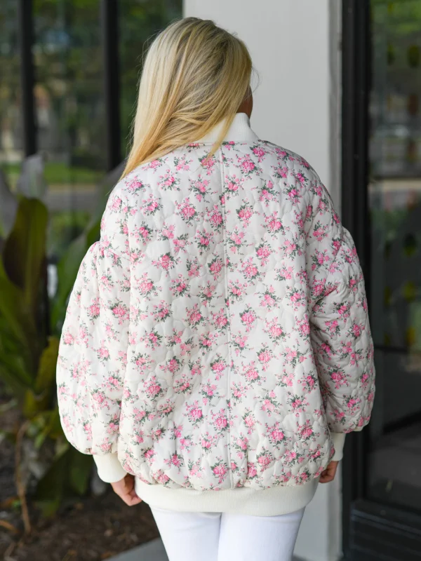 Floral Print Quilted Oversized Jacket