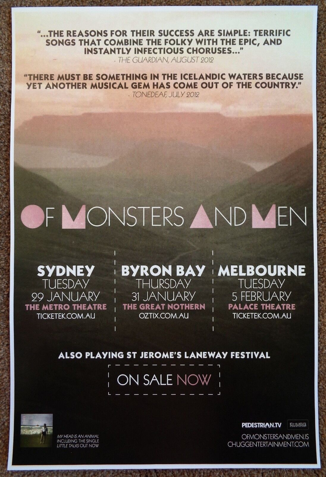 OF MONSTERS AND MEN Australia POSTER Tour 2013 Gig Concert