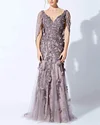 Women's V Neck Purple Embroidery Evening Dress - 01
