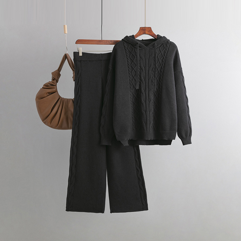 Rotimia Drawstring hooded sweater + wide-leg trousers two-piece set