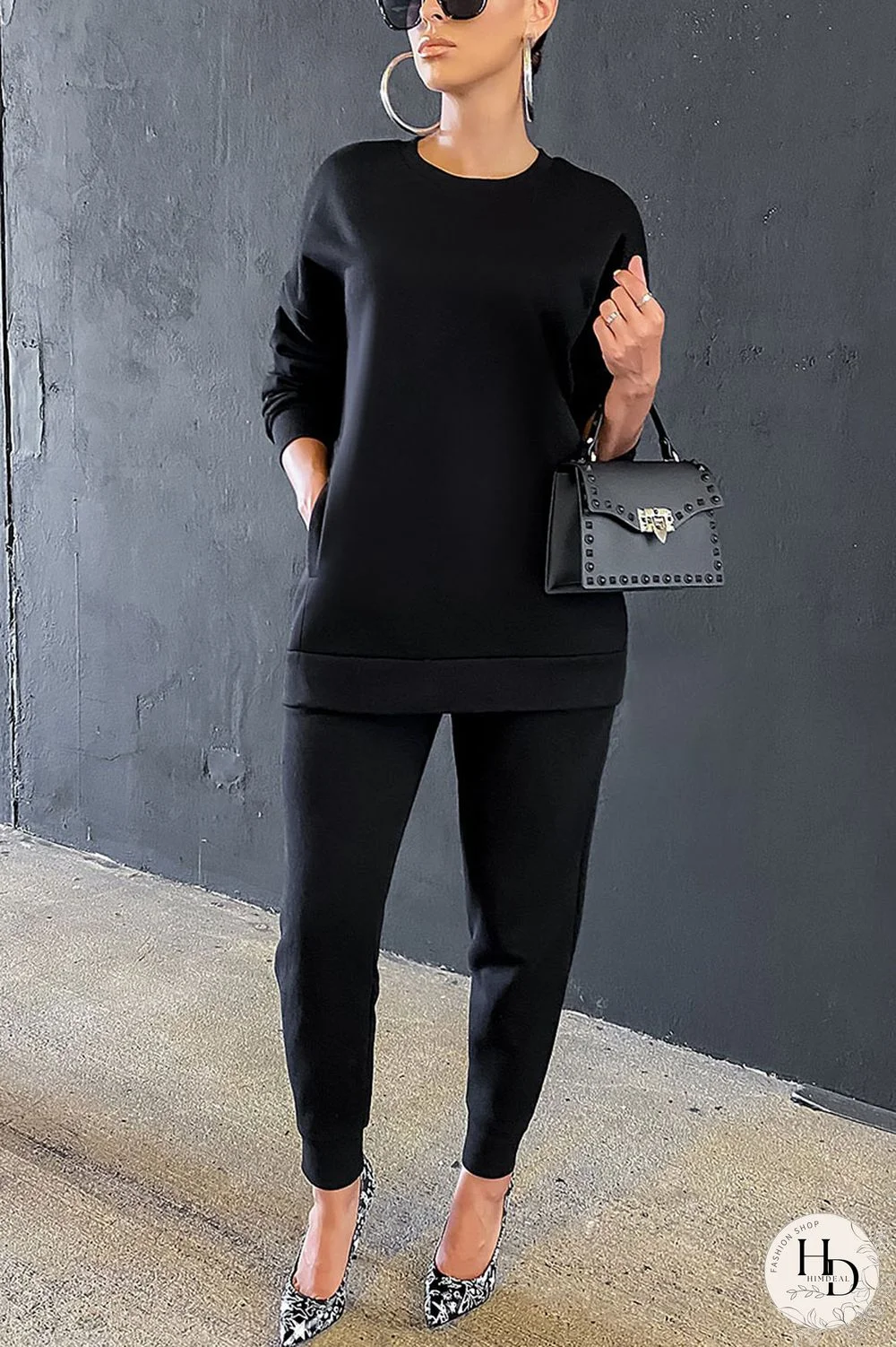 Yellow Work Daily Solid O Neck Long Sleeve Two Pieces