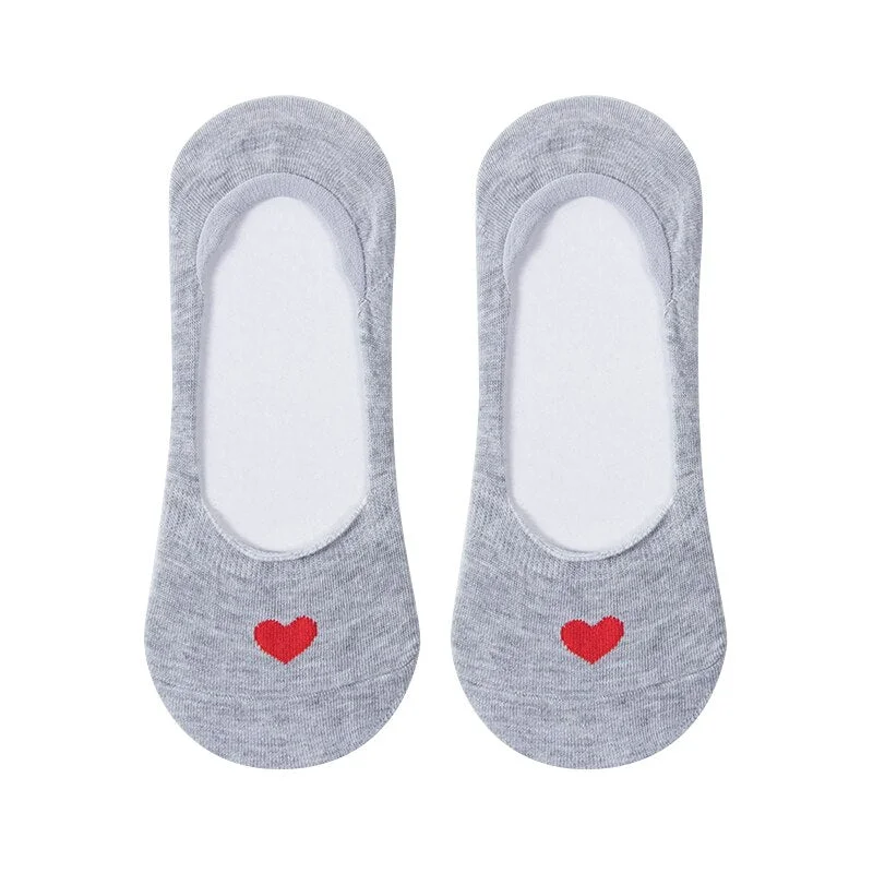 1 Pair Ankle Socks Women Cotton No Show Non-slip Short Boat Invisible Soft Heart Autumn Kawaii Indoor Sock Slippers