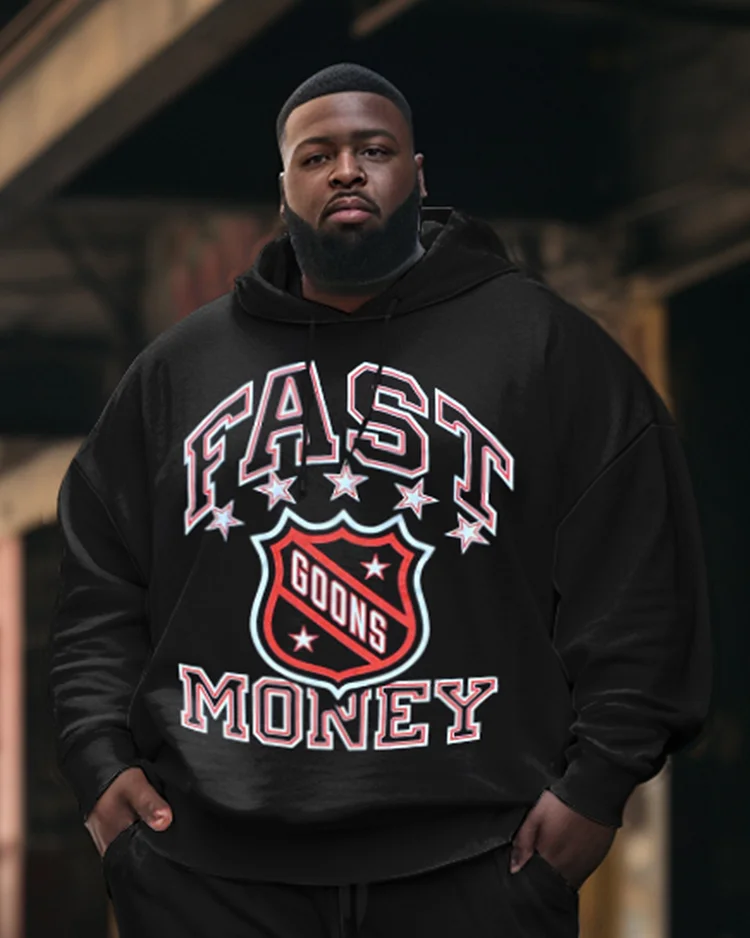 Men's Plus Size Casual Hip Hop Fast Money Hoodie Set