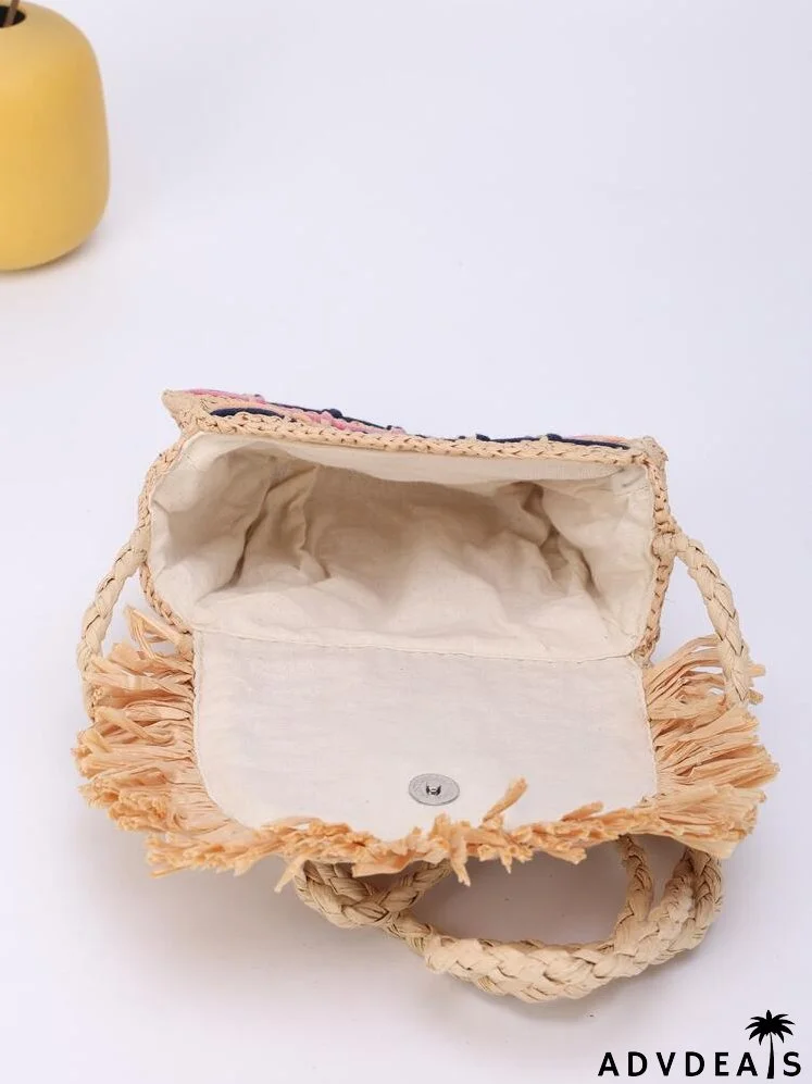 Mini Fringe Decor Flap Straw Bag
