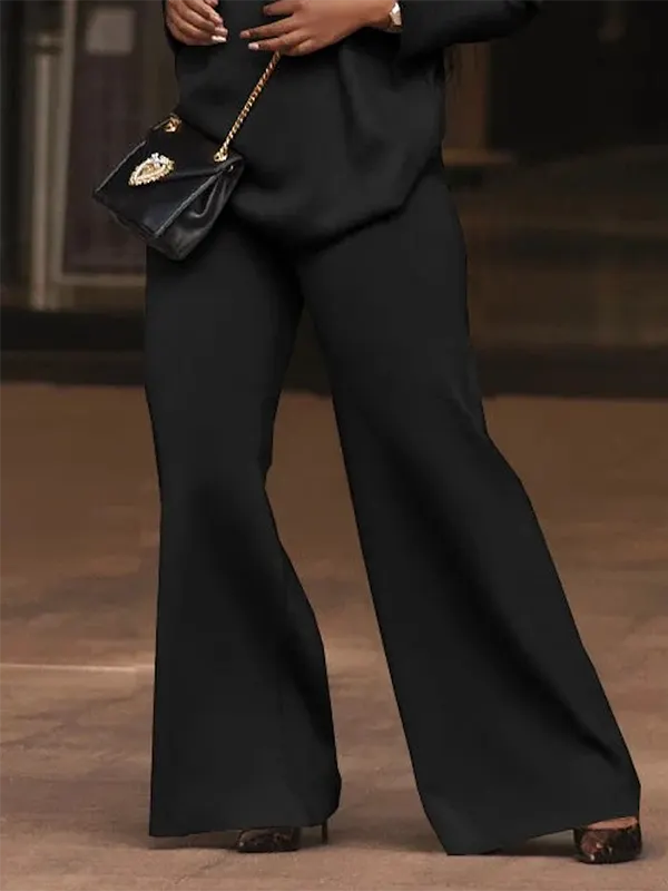 Wide Leg Solid Color Casual Pants Bottoms Trousers