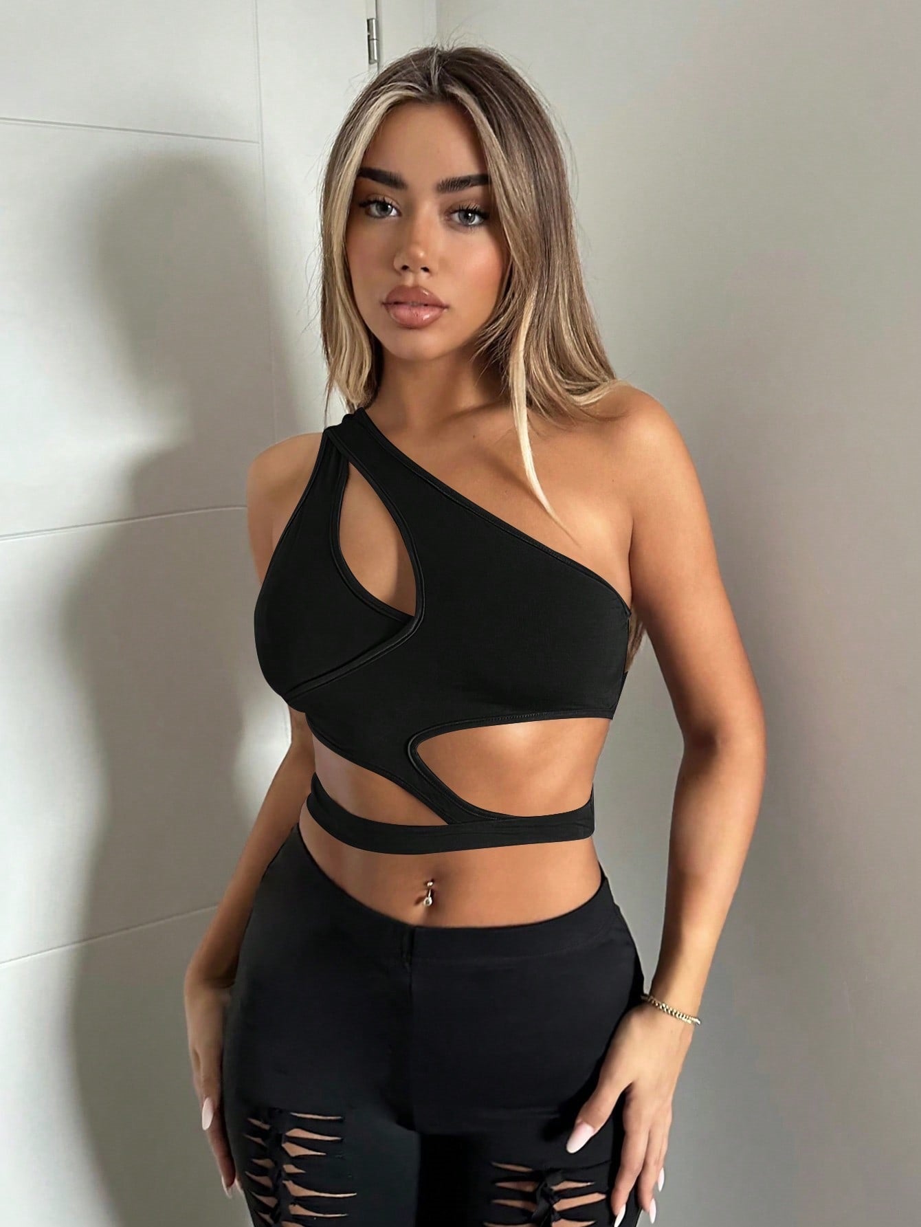 Asymmetric Cut-Out One-Shoulder Top
