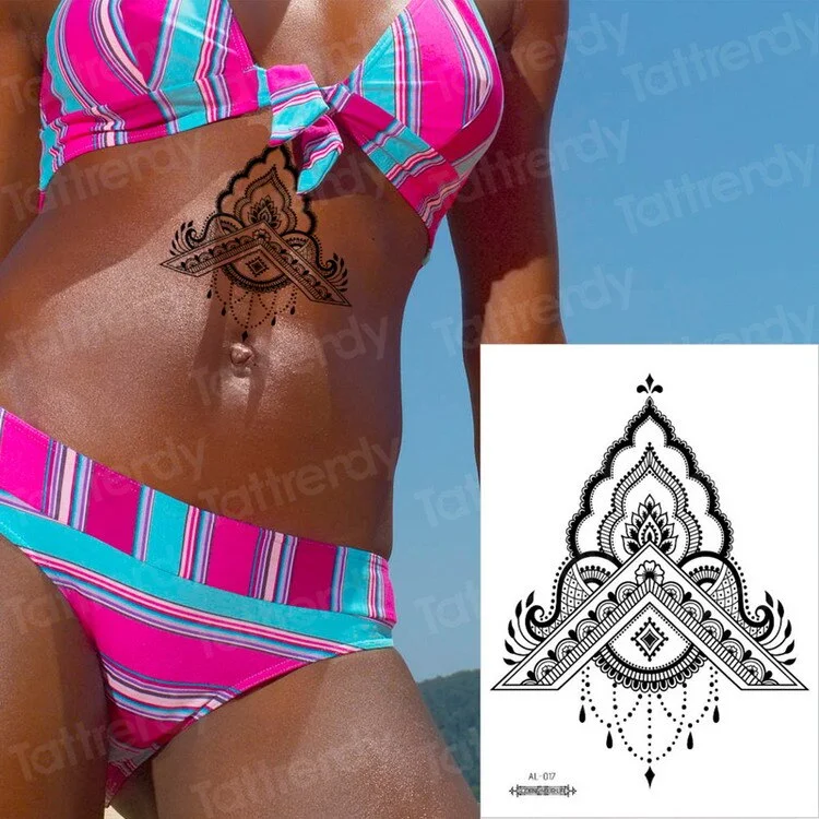 Waterproof Temporary Sticker Geometric dragonfly Sternum Tattoo Black Triangle Tattoos Body Arm Fake Tatoo Chains Sternal patch