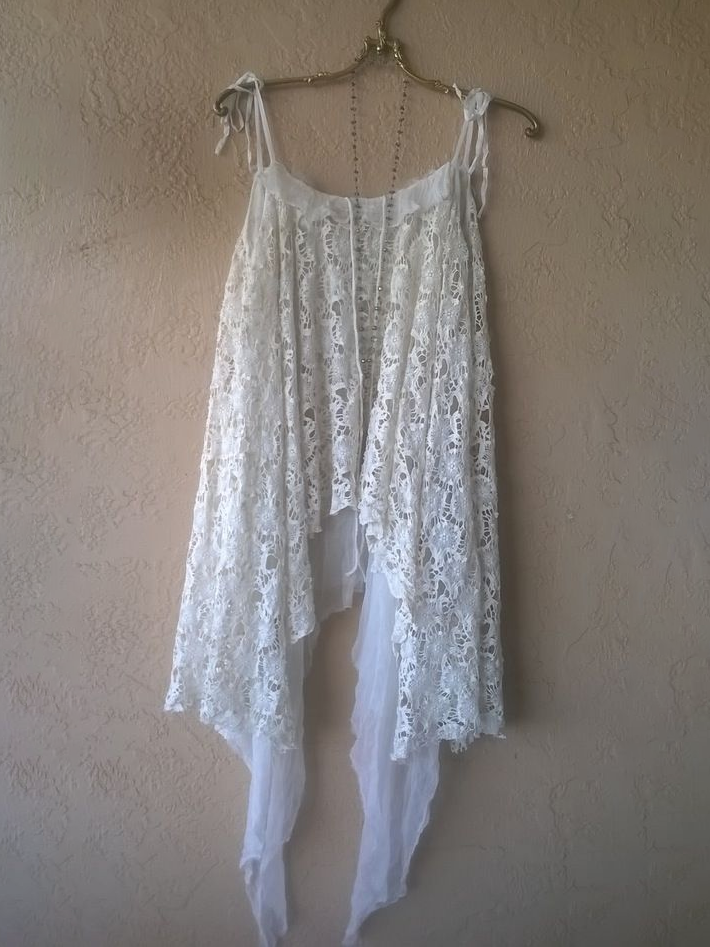 Cotton Linen Lace Irregular Hem Women Vest Top