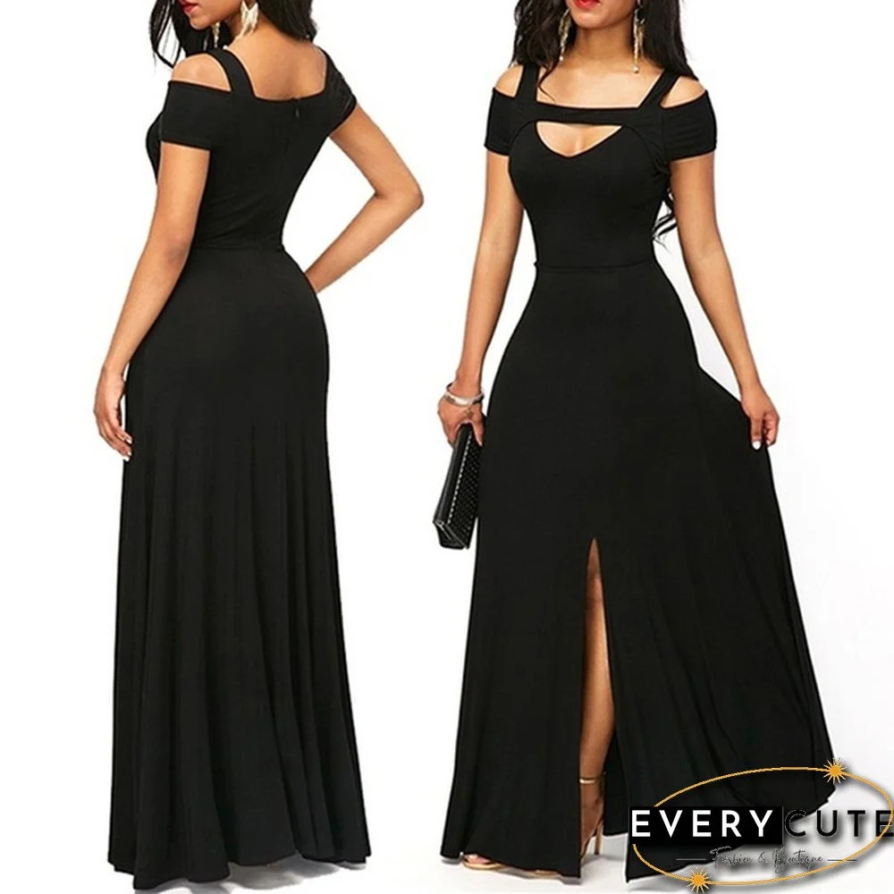 Womens Cold Shoulder V Neck Bodycon Prom Evening Club Maxi Long Dresses(3 Colors,S - 5XL)