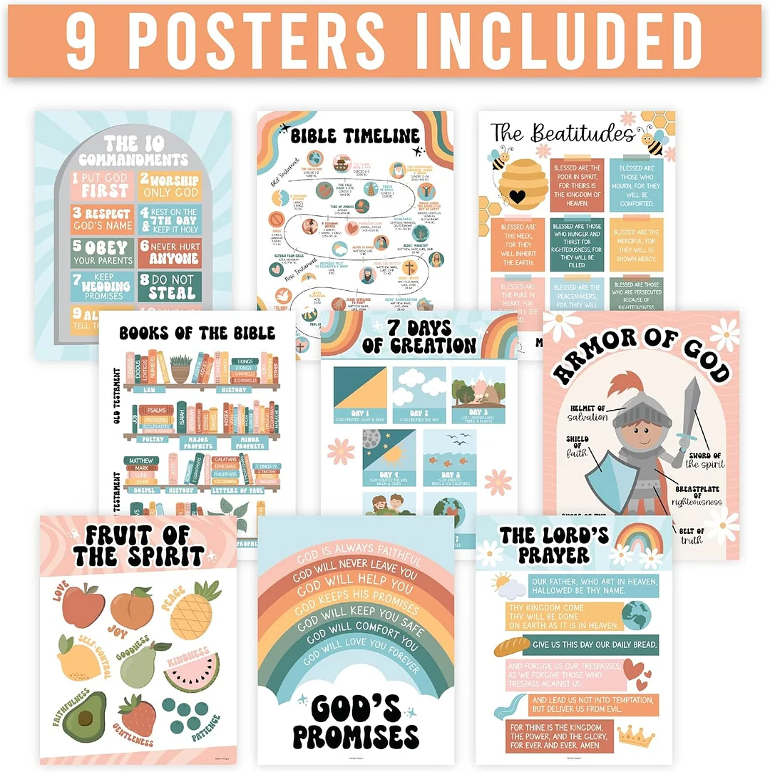 Christian Posters For Kids - 9/15 Posters Included