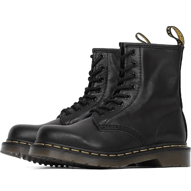 Handmade Martin Boots Women Genuine Leather Lace-Up Oxfords Round Toe Chunky Ankle