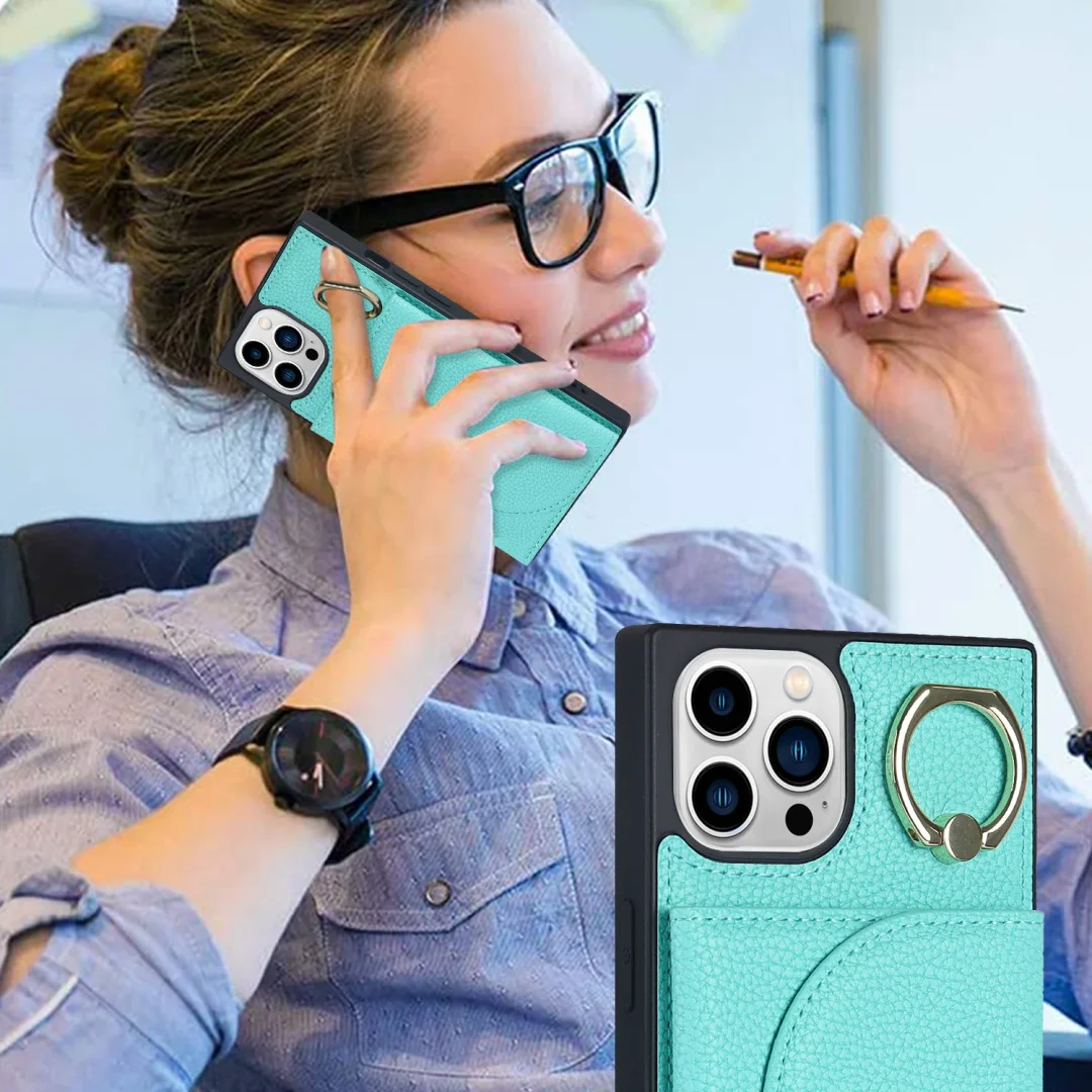 Suitable For Apple Litchi Magnetic Ring Leather Case