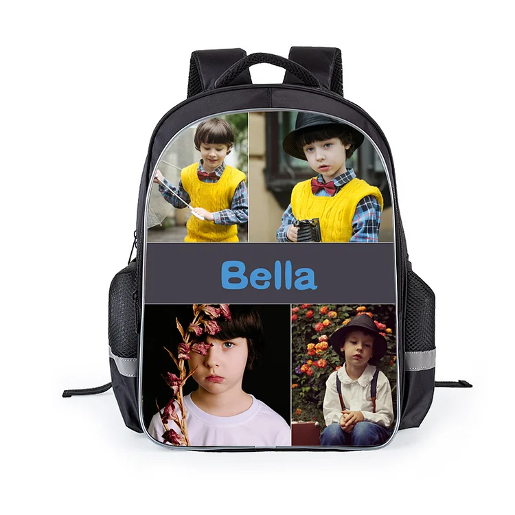 Personalized Children Photo School Bag Name Black Backpack, Customized Schoolbag Travel Bag For Kids