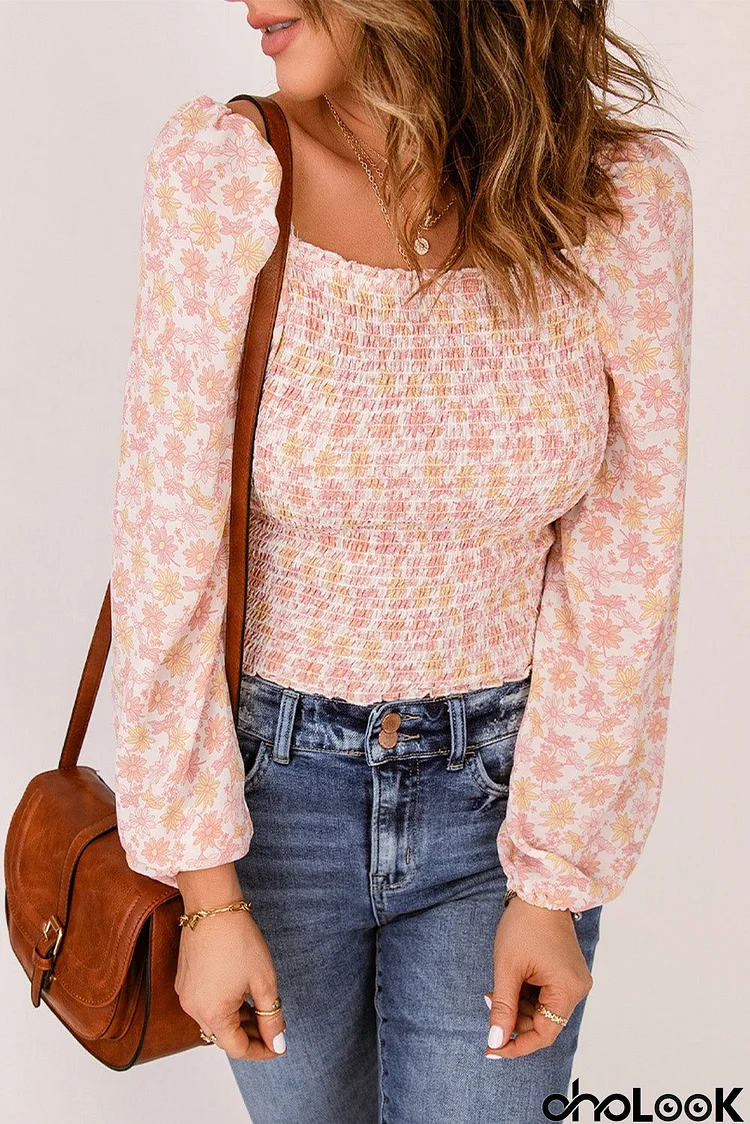 Pink Floral Smocked Top