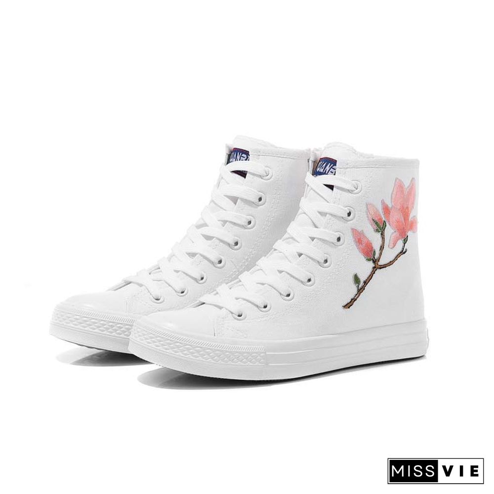 Vintage Blossom Embroidery Lace Up Zipper Canvas Shoes