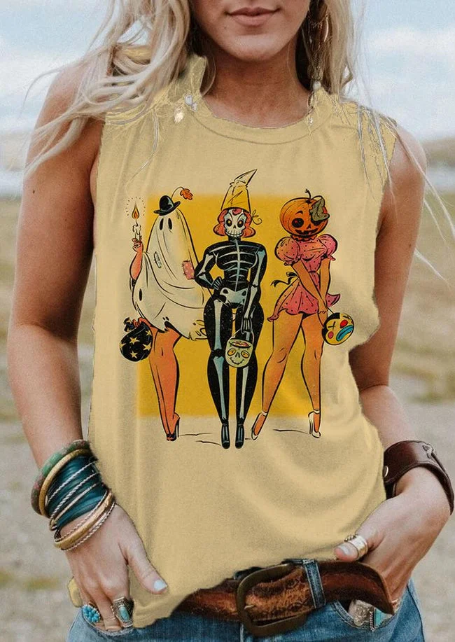 Retro Halloween Trio Print Tank Top