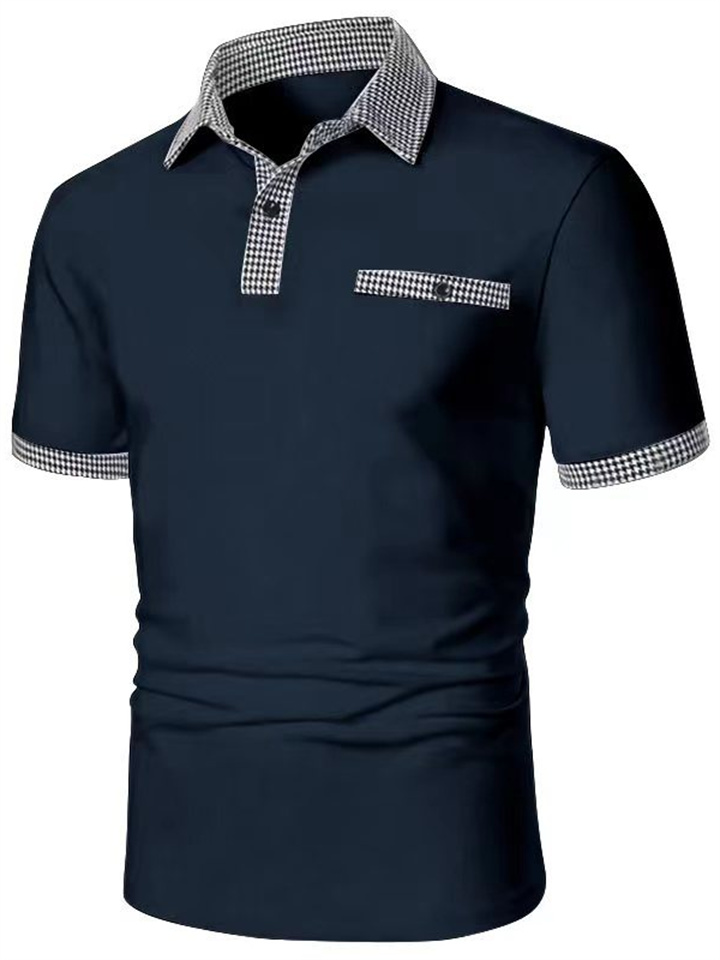 Men's Polo Shirt Golf Shirt Date Vacation Lapel Button Short Sleeves Fashion Plaid / Striped / Chevron / Round Solid / Plain Color Summer Dry-Fit Black White Navy Blue Sky Blue Polo Shirt