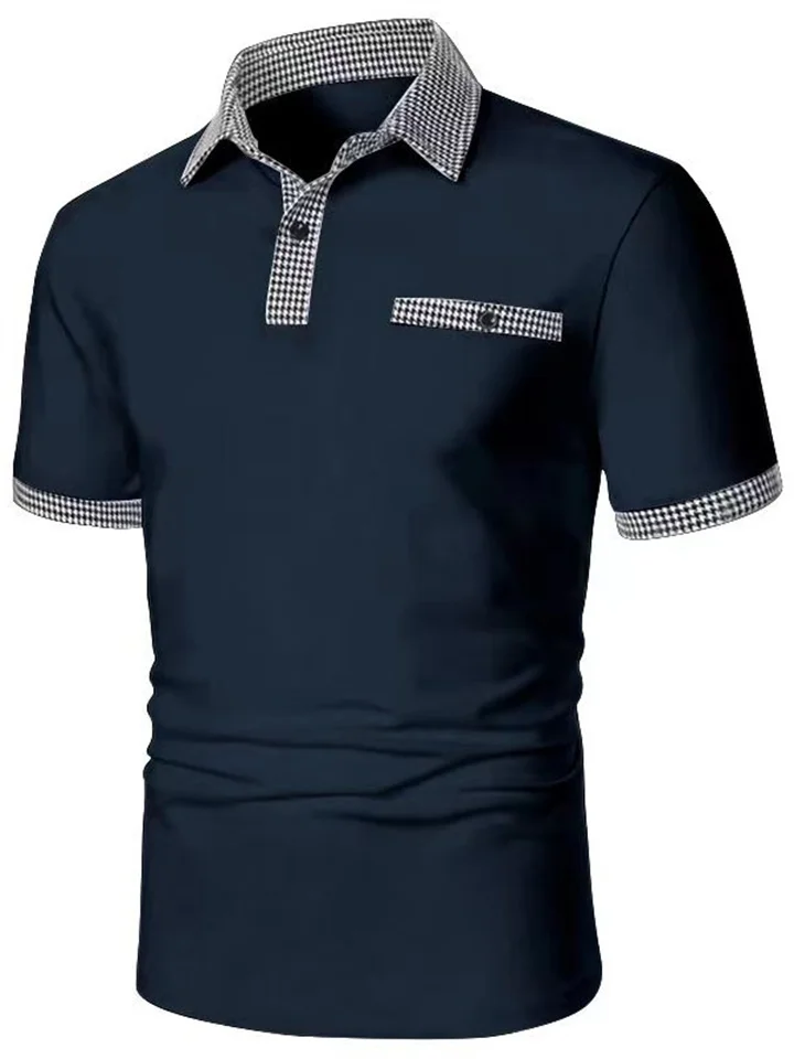 Men's Polo Shirt Golf Shirt Date Vacation Lapel Button Short Sleeves Fashion Plaid / Striped / Chevron / Round Solid / Plain Color Summer Dry-Fit Black White Navy Blue Sky Blue Polo Shirt-Cosfine