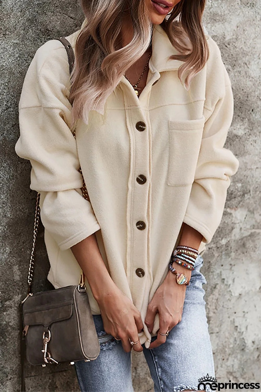 Turn Down Collar Pocket Button Closure Warm Coat