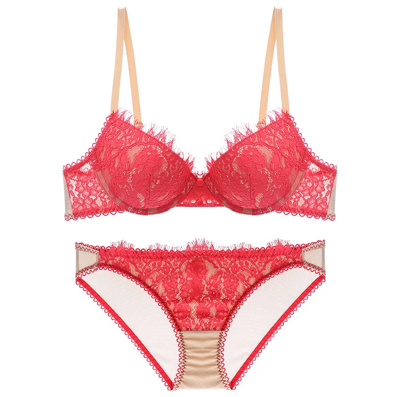 Billionm Lace Bra Set Sexy Women Underwie Push Up Brassiere Panties Thong Set Adjustable Strap Underwear Black Bra Briefs Set