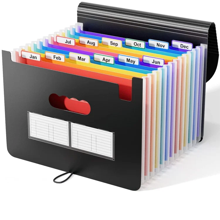 13 Pockets Accordion File Organizer Expanding File Folders, Portable Letter A4 Size Filing Box,Plastic Monthly Receipt Document Organizer,Expandable Accordion Folder