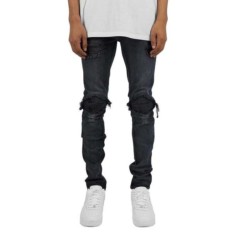 Men's Streetwear Stretch Skinny Ripped Jeans at Hiphopee